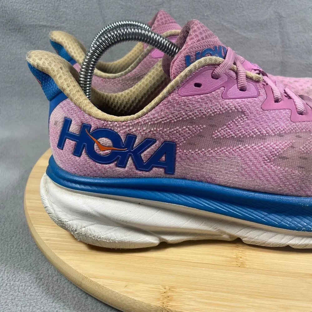 Hoka Clifton 9 Womens Size 10 B Pink Blue Athletic Sneakers Running Shoes
